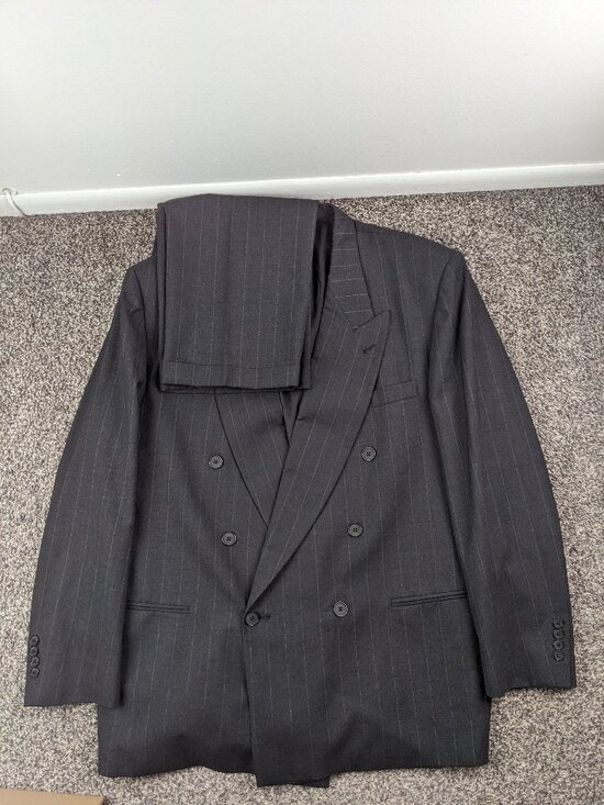 Perry Ellis Other - Vintage Perry Ellis 48L Suit Wool Double Breasted Chalk Striped 40x34 USA Made